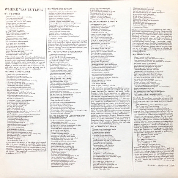 Various - Where Was Butler? - A Calypso Documentary From Trinidad (Vinyl, LP, Compilation) Very Good (VG) / Very Good (VG)