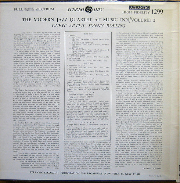 The Modern Jazz Quartet - The Modern Jazz Quartet At Music Inn — Volume 2 (Vinyl, LP, Album, Reissue) Very Good Plus (VG+) / Near Mint (NM or M-)