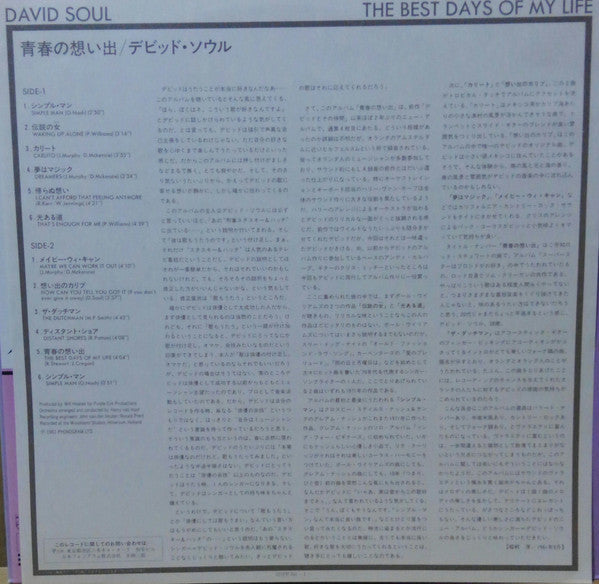 David Soul - The Best Days Of My Life = 青春の想い出 (Vinyl, LP) Very Good Plus (VG+) / Very Good (VG)