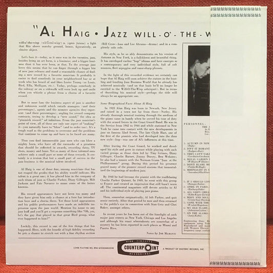 Al Haig - Jazz Will-O-The-Wisp (Vinyl, LP, Reissue, Mono) Very Good (VG) / Very Good Plus (VG+)