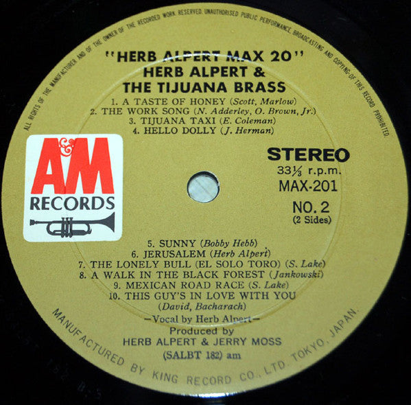 Herb Alpert & The Tijuana Brass - Max 20 (Vinyl, LP, Compilation) Very Good (VG) / Very Good (VG)
