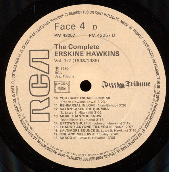 Erskine Hawkins - The Complete Erskine Hawkins Volumes 1/2 (1938/1939) (2xVinyl, LP, Compilation) Very Good (VG) / Very Good Plus (VG+)
