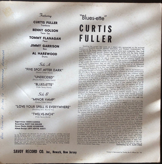 Curtis Fuller's Quintet - Blues-ette (Vinyl, LP, Album, Reissue, Stereo) Very Good Plus (VG+) / Very Good Plus (VG+)