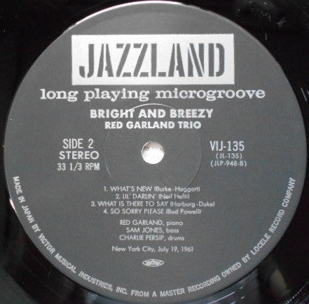 The Red Garland Trio - Bright And Breezy (Vinyl, LP, Album, Reissue, Stereo) Very Good Plus (VG+) / Very Good (VG)