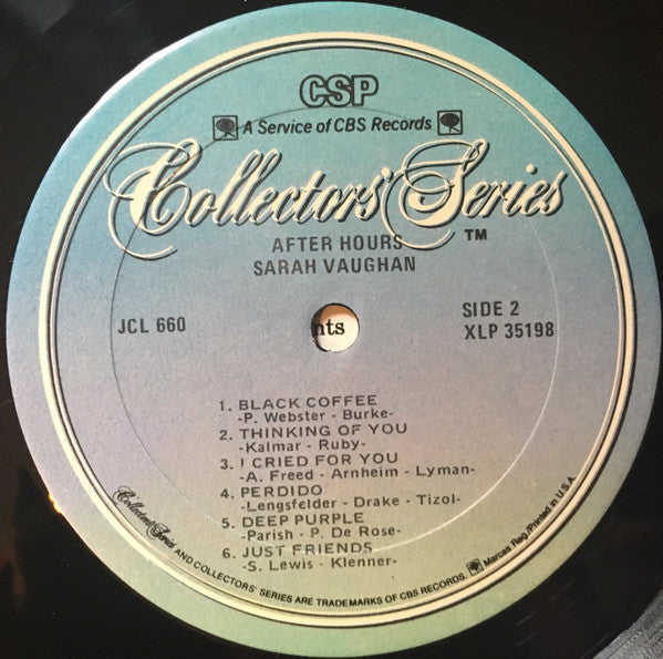 Sarah Vaughan - After Hours (Vinyl, LP, Album, Mono, Reissue) Very Good Plus (VG+) / Very Good (VG)
