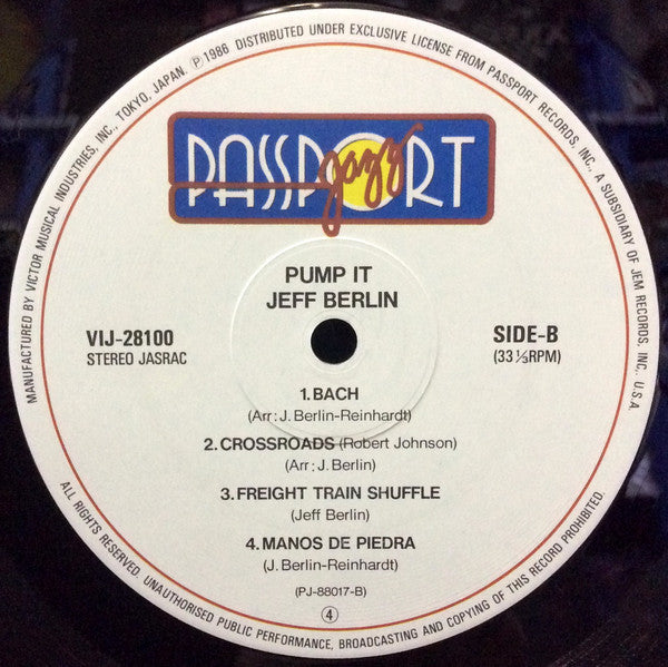 Jeff Berlin - Pump It! (Vinyl, LP, Album, Stereo) Very Good Plus (VG+) / Very Good Plus (VG+)