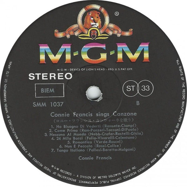 Connie Francis - Connie Francis Sings Canzone (Vinyl, LP, Album, Reissue, Stereo) Very Good (VG) / Very Good (VG)