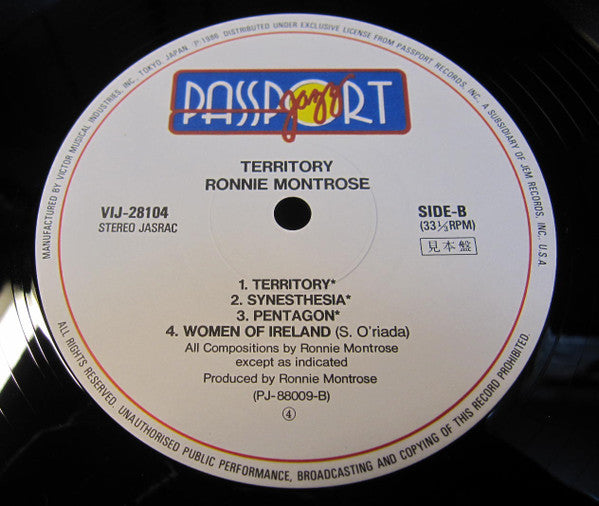 Ronnie Montrose - Territory (Vinyl, LP, Album, Promo) Very Good Plus (VG+) / Good Plus (G+)
