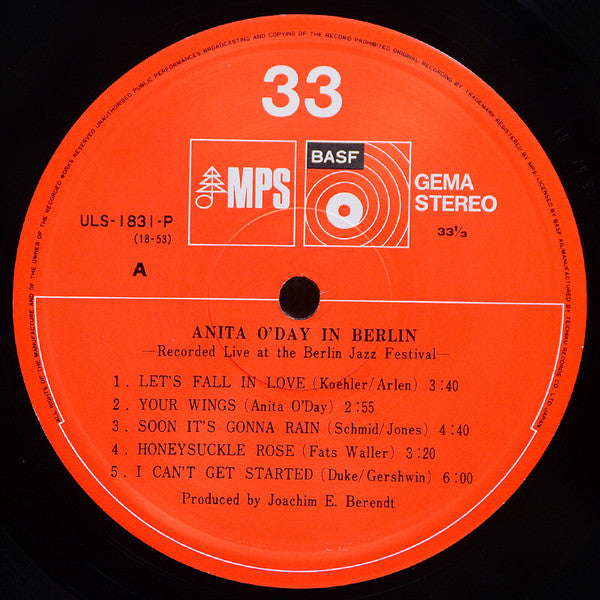 Anita O'Day - Anita O'Day In Berlin, Recorded Live At The Berlin Jazz Festival (Vinyl, LP, Album, Repress, Stereo) Very Good (VG) / Good Plus (G+)