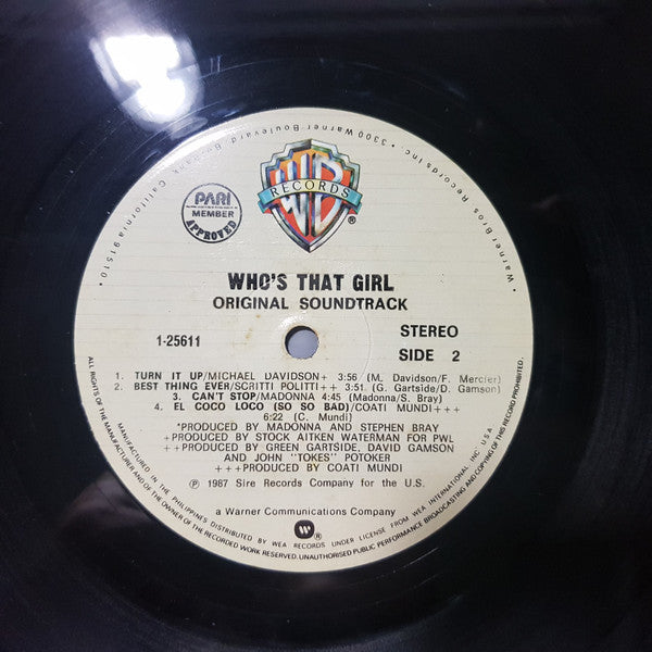 Madonna - Who's That Girl (Original Motion Picture Soundtrack) (Vinyl, LP, Album) Very Good (VG) / Very Good (VG)