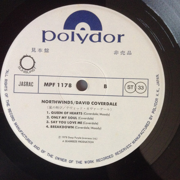 David Coverdale - North Winds (Vinyl, LP, Album, Promo) Very Good Plus (VG+) / Very Good Plus (VG+)