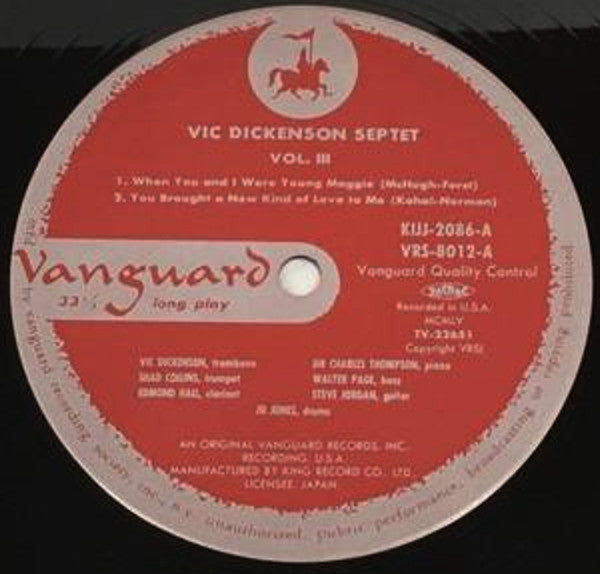 Vic Dickenson Septet - Vic Dickenson Septet, Vol. 3 (Vinyl, LP, Reissue, Mono) Very Good (VG) / Very Good Plus (VG+)