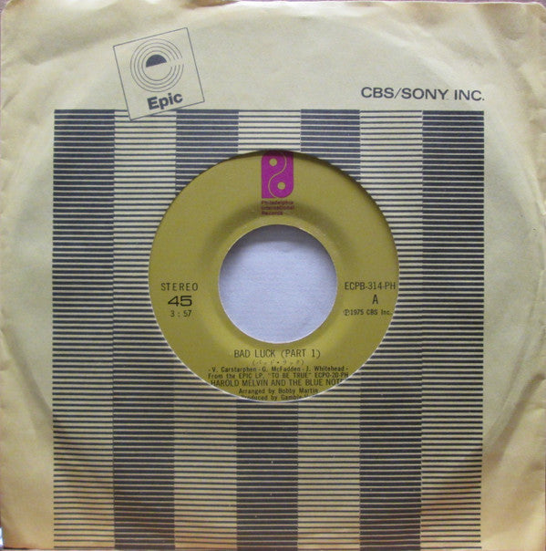 Harold Melvin And The Blue Notes - バッド・ラック = Bad Luck (Part 1) (Vinyl, 7", 45 RPM, Single) Very Good (VG) / Good Plus (G+)