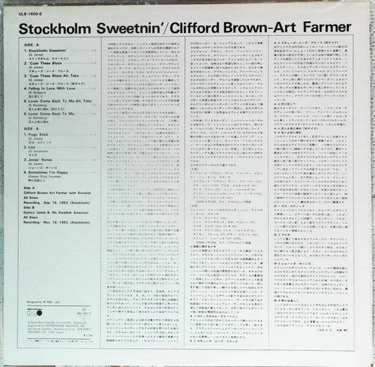 Clifford Brown - Stockholm Sweetnin' (Vinyl, LP, Compilation, Reissue, Mono) Very Good (VG) / Very Good Plus (VG+)