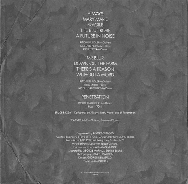 Tom Verlaine - Dreamtime (Vinyl, LP, Album) Good Plus (G+) / Very Good Plus (VG+)