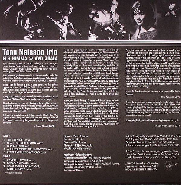 Tõnu Naissoo Trio - Tõnu Naissoo Trio (Vinyl, LP, Remastered, Reissue, Limited Edition) Mint (M) / Mint (M)
