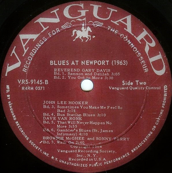 Various - Blues At Newport (Recorded Live At The Newport Folk Festival 1963) (Vinyl, LP, Album, Mono) Good Plus (G+) / Good Plus (G+)