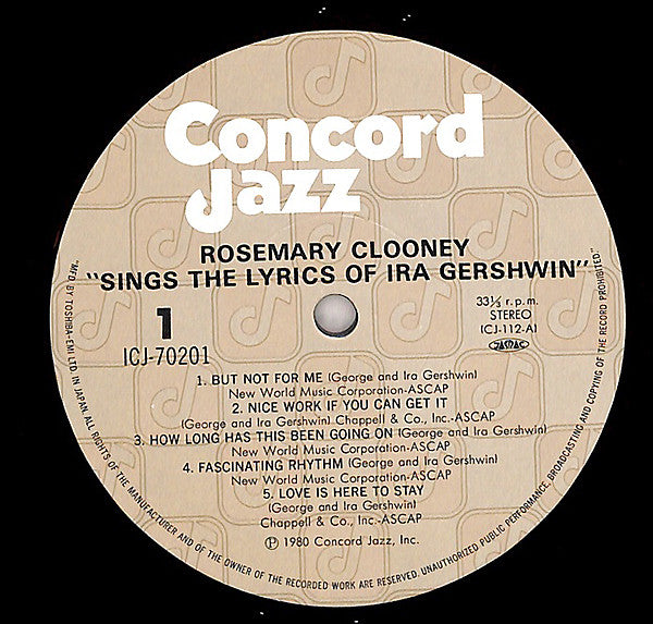 Rosemary Clooney - Rosemary Clooney Sings The Lyrics Of Ira Gershwin (Vinyl, LP, Album) Very Good Plus (VG+) / Very Good Plus (VG+)