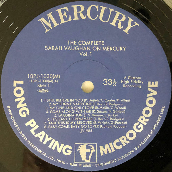 Sarah Vaughan - The Complete Sarah Vaughan On Mercury Vol. 1 - Great Jazz Years; 1954-1956 (6xVinyl, Box Set, LP, Compilation, Remastered, Mono) Near Mint (NM or M-) / Very Good Plus (VG+)