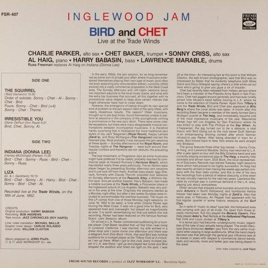 Bird (28) - Inglewood Jam (Live At The Trade Winds 16 June 1952) (Vinyl, LP, Album) Very Good Plus (VG+) / Very Good Plus (VG+)