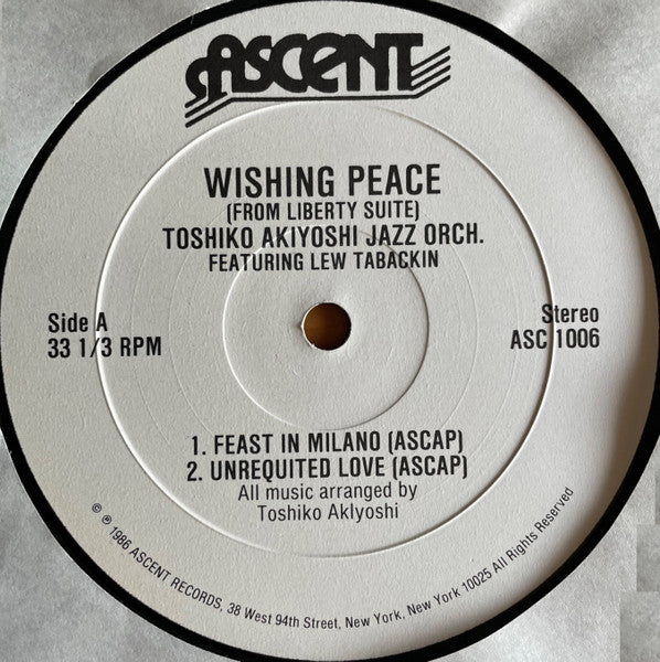 Toshiko Akiyoshi Jazz Orchestra - Wishing Peace From "Liberty Suite" (Vinyl, LP, Album) Very Good Plus (VG+) / Very Good (VG)