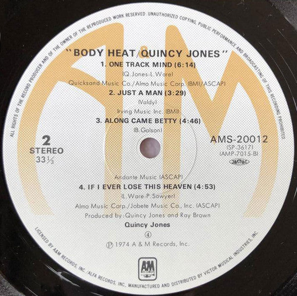 Quincy Jones - Body Heat (Vinyl, LP, Album, Reissue) Near Mint (NM or M-) / Very Good (VG)