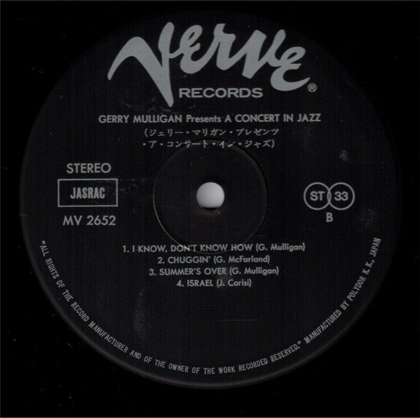 Gerry Mulligan & The Concert Jazz Band - Gerry Mulligan Presents A Concert In Jazz (Vinyl, LP, Album, Reissue, Stereo) Very Good (VG) / Very Good (VG)