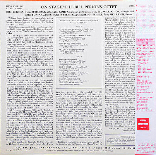 Bill Perkins Octet - On Stage (Vinyl, LP, Album, Mono) Very Good Plus (VG+) / Good Plus (G+)