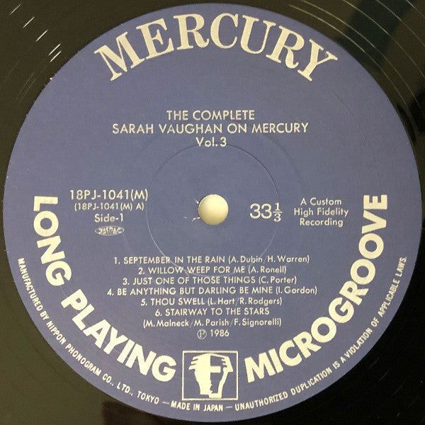 Sarah Vaughan - The Complete Sarah Vaughan on Mercury Vol. 3 - Great Show on Stage 1957-1959 (6xVinyl, LP, Compilation) Near Mint (NM or M-) / Near Mint (NM or M-)