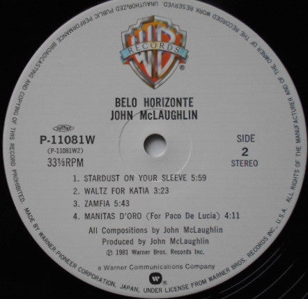 John McLaughlin - Belo Horizonte (Vinyl, LP, Album) Very Good Plus (VG+) / Very Good Plus (VG+)