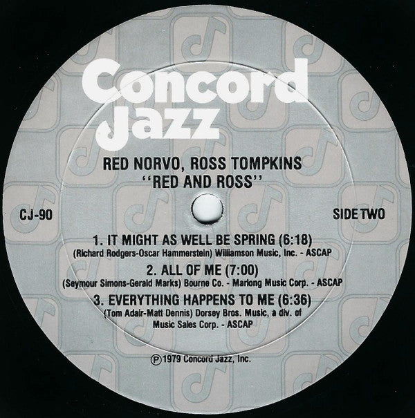 Red Norvo - Red & Ross Recorded Live January 1979 (Vinyl, LP, Album) Very Good (VG) / Very Good Plus (VG+)