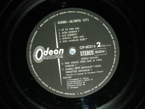 Adamo - Olympia 71 (Vinyl, LP, Album, Stereo) Very Good (VG) / Very Good (VG)