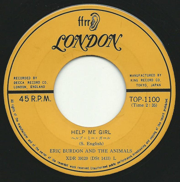 Eric Burdon & The Animals - See See Rider (Vinyl, 7", 45 RPM, Single) Very Good Plus (VG+) / Very Good (VG)