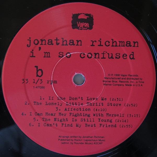 Jonathan Richman - I'm So Confused (Vinyl, LP, Album) Very Good Plus (VG+) / Very Good Plus (VG+)
