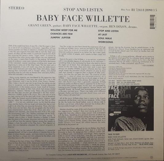'Baby Face' Willette - Stop And Listen (Vinyl, LP, Album, Limited Edition, Reissue, Stereo) Very Good (VG) / Very Good Plus (VG+)