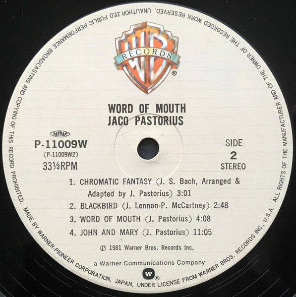 Jaco Pastorius - Word Of Mouth (Vinyl, LP, Album)