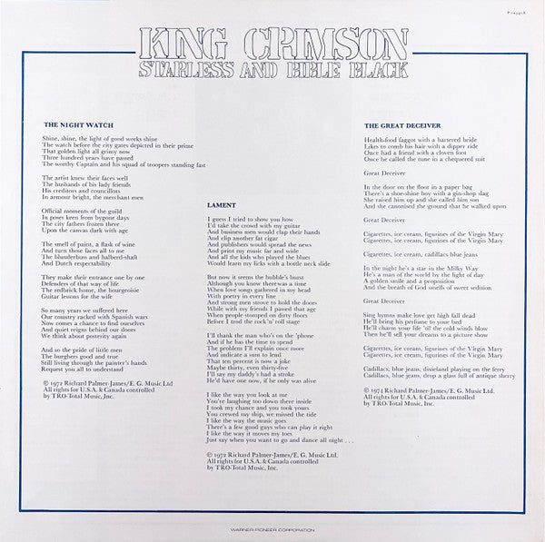 King Crimson - Starless and Bible Black (Vinyl, LP, Album, Reissue, Repress) Very Good Plus (VG+) / Good Plus (G+)