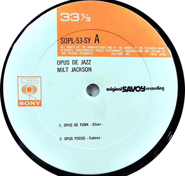 Milt Jackson - Opus De Jazz (Vinyl, LP, Album, Reissue, Mono)