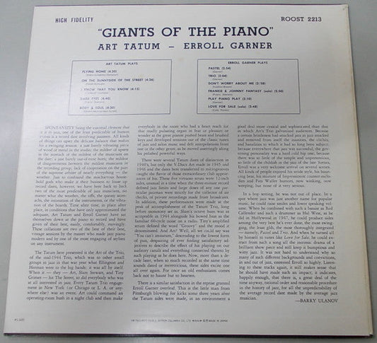 Art Tatum - Giants Of The Piano (Vinyl, LP, Compilation, Mono) Very Good Plus (VG+) / Very Good Plus (VG+)