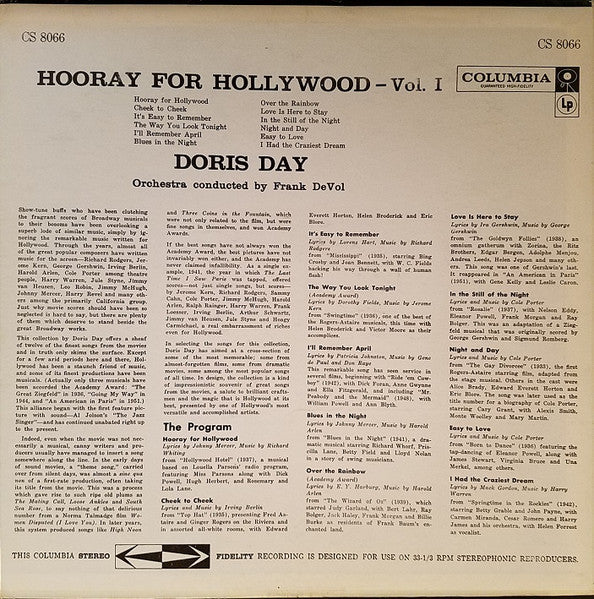 Doris Day - Hooray For Hollywood Volume 1 (Vinyl, LP, Album, Stereo) Very Good (VG) / Very Good (VG)