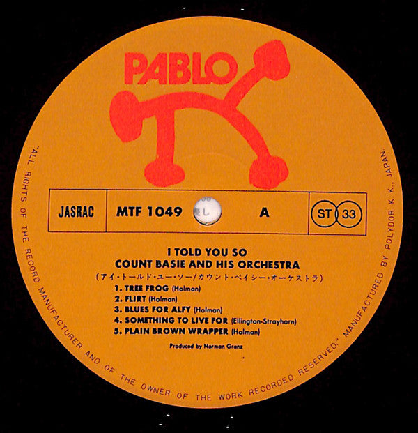 Count Basie Orchestra - I Told You So (Vinyl, LP, Album) Very Good (VG) / Very Good Plus (VG+)