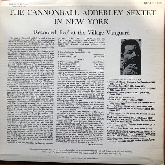 Cannonball Adderley Sextet - In New York (Vinyl, LP, Album, Reissue, Stereo) Near Mint (NM or M-) / Very Good Plus (VG+)