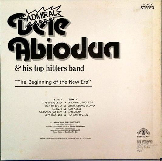 Admiral Dele Abiodun & His Top Hitters Band - The Beginning Of The New Era - Adawa Super King Special (Vinyl, LP, Album, Reissue) Very Good Plus (VG+) / Very Good Plus (VG+)