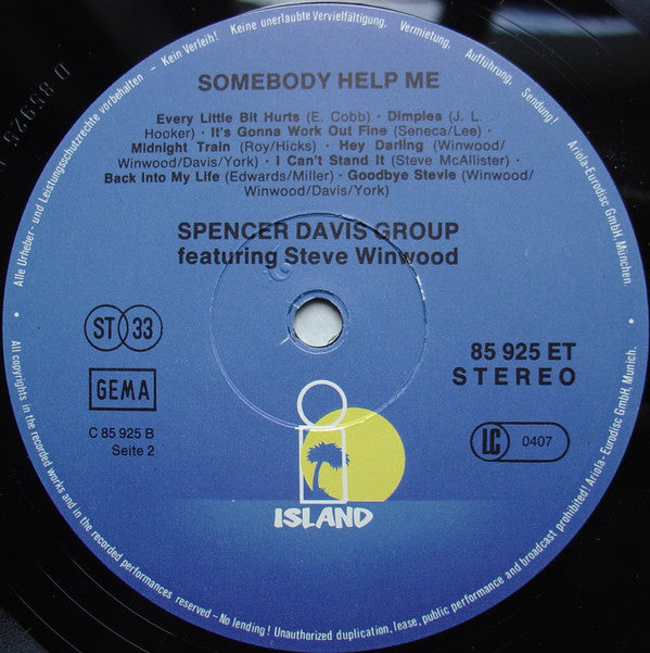 The Spencer Davis Group - Somebody Help Me (Vinyl, LP, Compilation, Reissue) Very Good (VG) / Very Good (VG)
