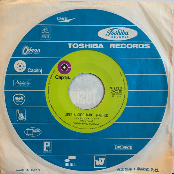 Grand Funk Railroad - グッドマンズ・ブラザー = Sin's A Good Man's Brother (Vinyl, 7", 45 RPM, Stereo) Very Good (VG) / Very Good Plus (VG+)