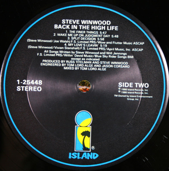 Steve Winwood - Back In The High Life (Vinyl, LP, Album, Club Edition, Stereo) Very Good Plus (VG+) / Very Good Plus (VG+)