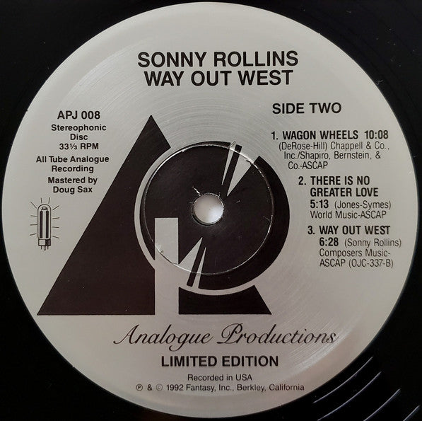 Sonny Rollins - Way Out West (Vinyl, LP, Album, Limited Edition, Numbered, Reissue, Remastered, Stereo) Very Good Plus (VG+) / Very Good Plus (VG+)