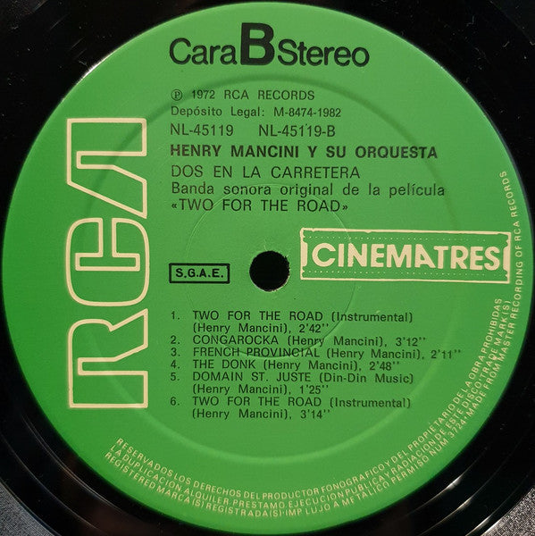 Henry Mancini - Dos En La Carretera (Two For The Road) (Vinyl, LP, Album, Reissue, Stereo) Very Good Plus (VG+) / Very Good (VG)