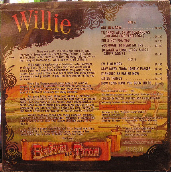 Willie Nelson - Willie - Before His Time (Vinyl, LP, Compilation, Stereo) Very Good (VG) / Very Good (VG)