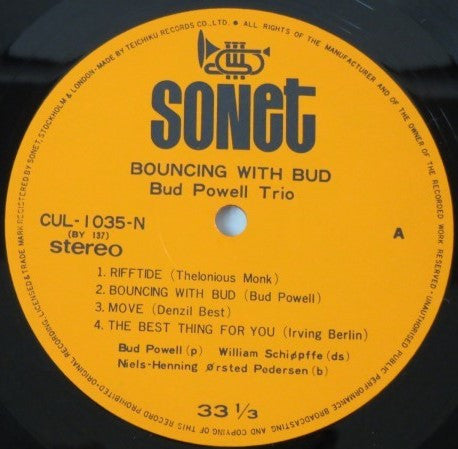 The Bud Powell Trio - Bouncing With Bud (Vinyl, LP, Album, Reissue, Stereo) Very Good Plus (VG+) / Very Good Plus (VG+)